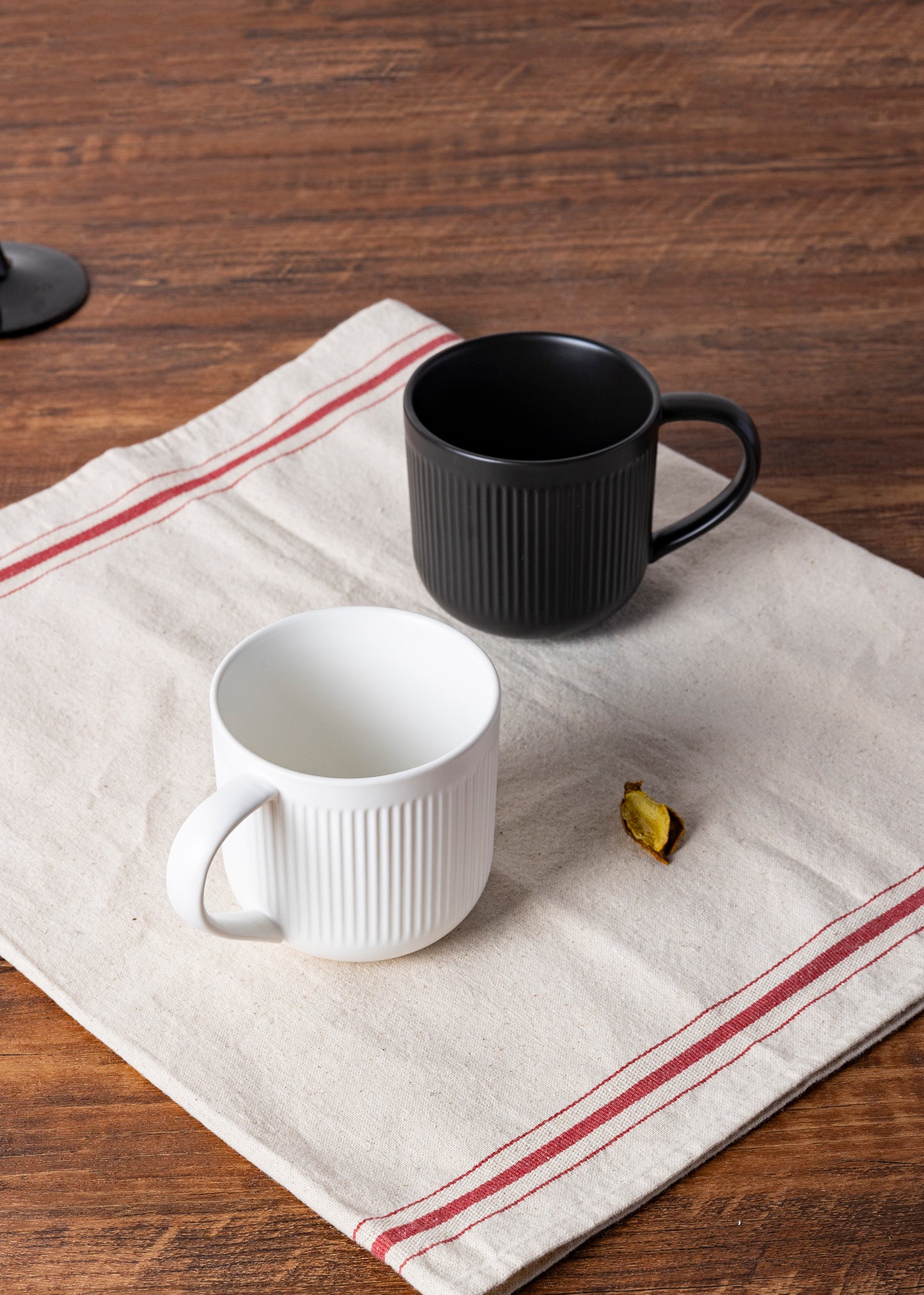 Modern Black and White Dinnerware Collection - Embossed Striped Design, Service for 4