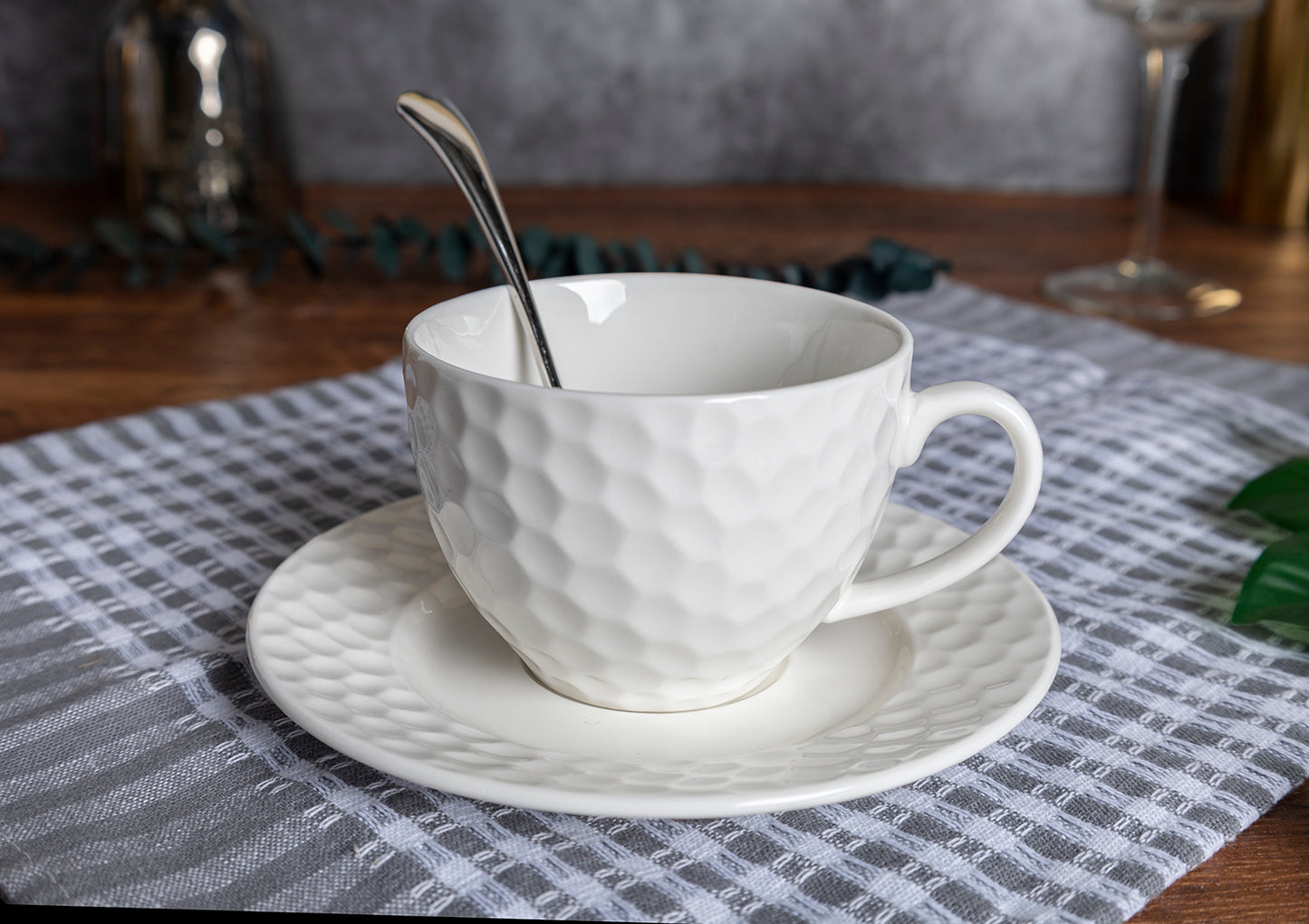Modern Embossed Dinnerware Set - Plates, Bowls, and Mugs for Elegant Dining