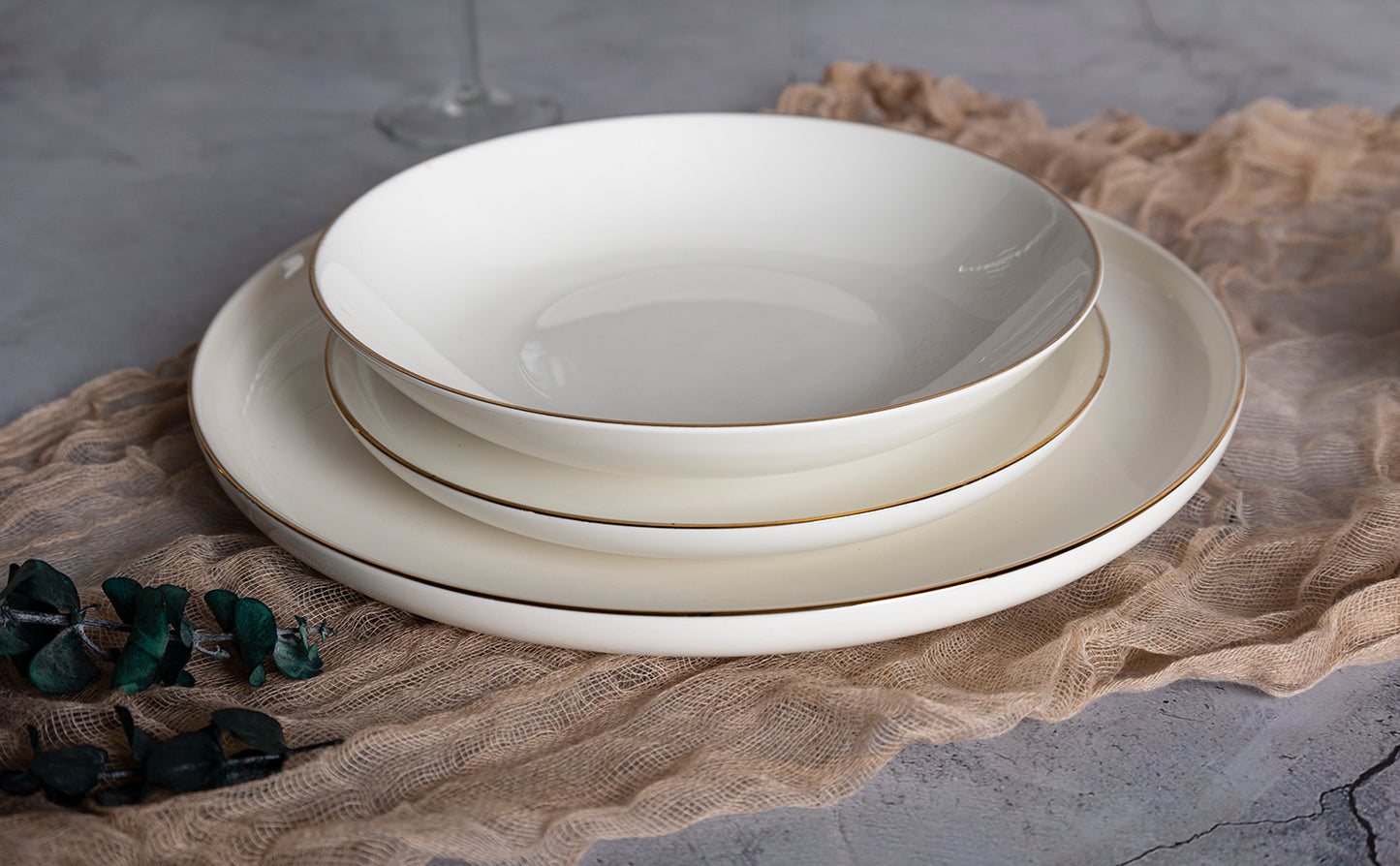 Elegant Gold-Rimmed Dinnerware Set - Plates, Bowls, Mugs, and Teacups