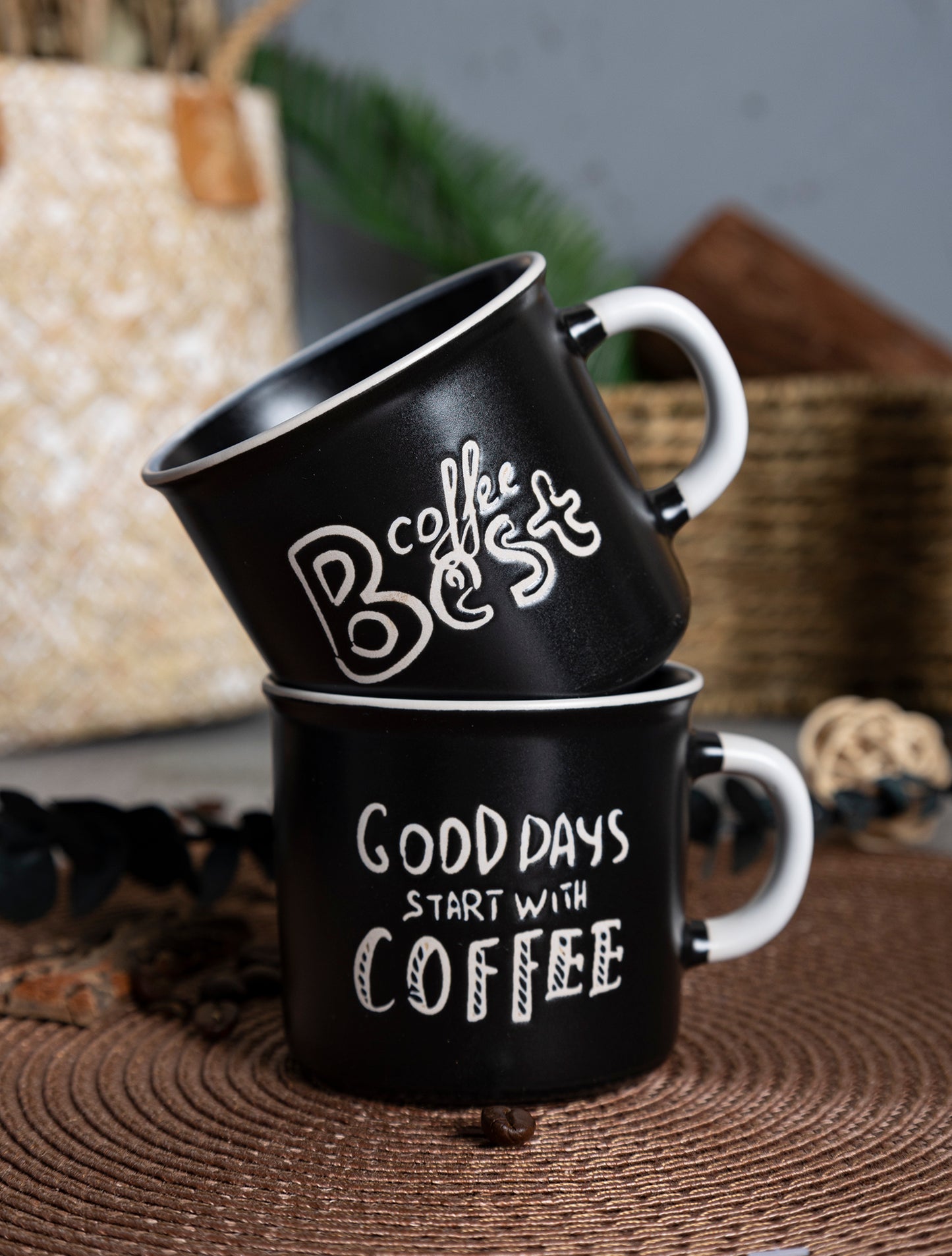 Black and White Coffee Mug Set - Inspirational Ceramic Cups for Coffee Lovers | Perfect Gift Idea