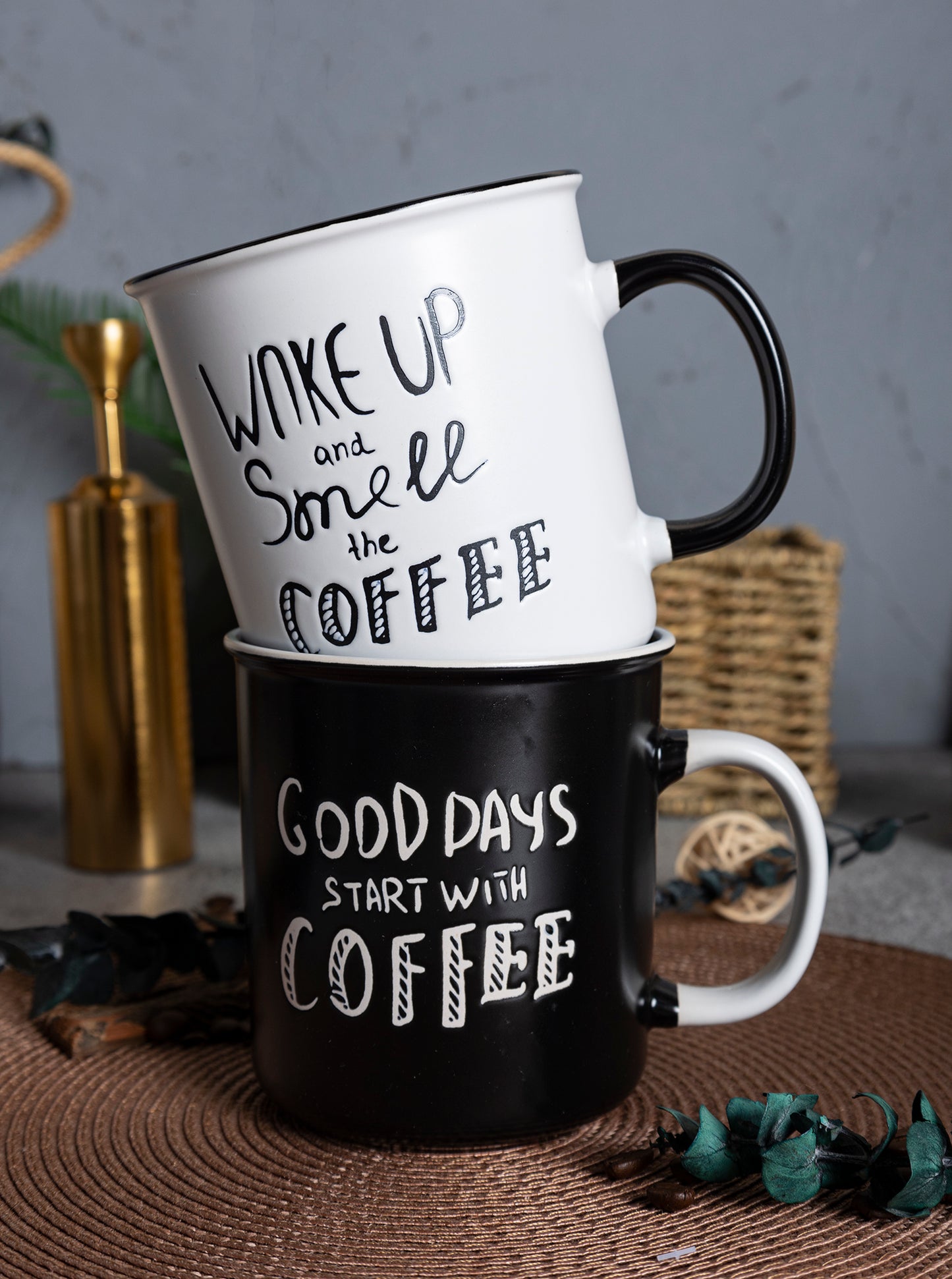 Black and White Coffee Mug Set - Inspirational Ceramic Cups for Coffee Lovers | Perfect Gift Idea