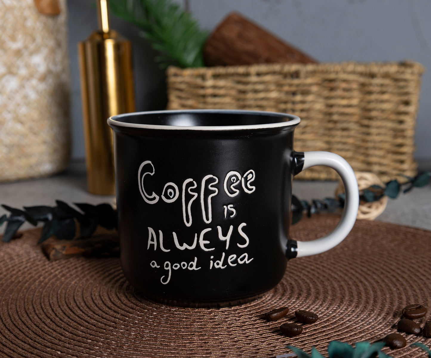 Black and White Coffee Mug Set - Inspirational Ceramic Cups for Coffee Lovers | Perfect Gift Idea