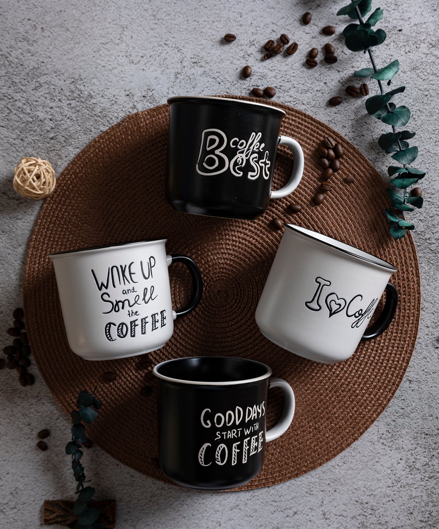 Black and White Coffee Mug Set - Inspirational Ceramic Cups for Coffee Lovers | Perfect Gift Idea
