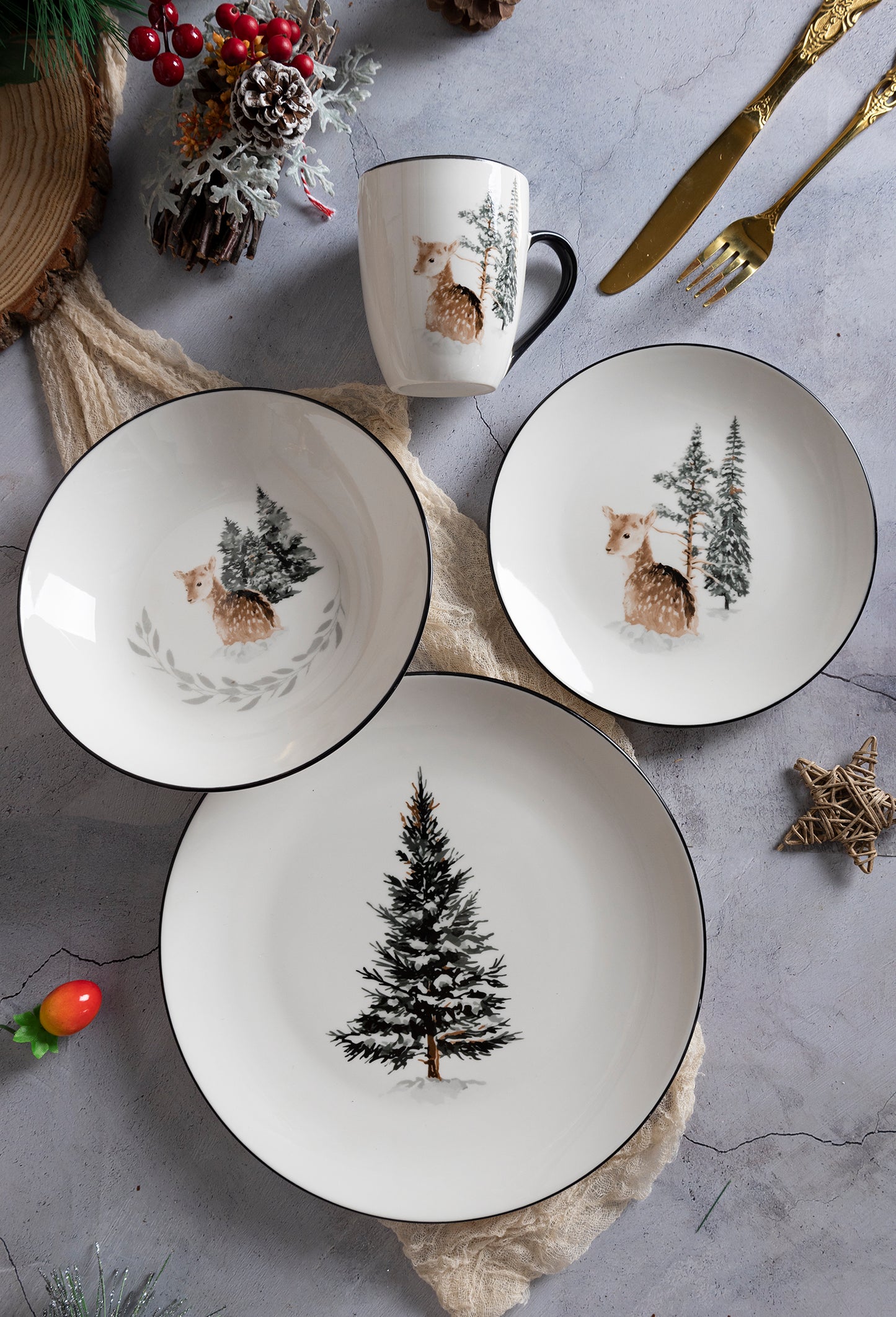 Festive Holiday Nordic Ceramic Dinnerware Set – Celebrate Christmas in Style