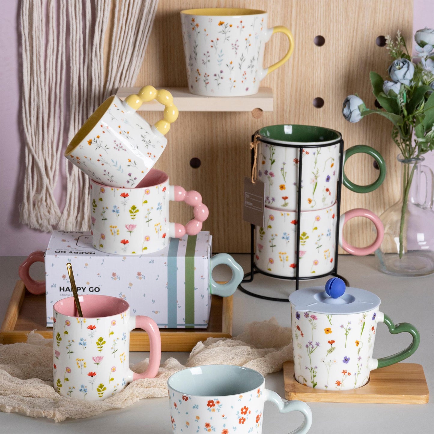 Charming Floral Coffee Mug Collection – Unique Ceramic Mugs for Elegant Dining