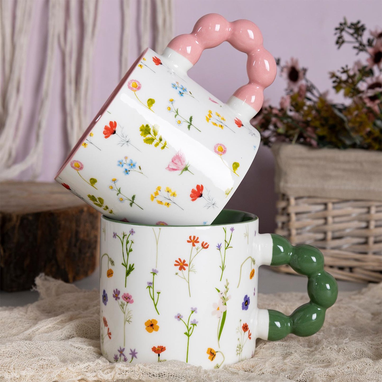 Charming Floral Coffee Mug Collection – Unique Ceramic Mugs for Elegant Dining