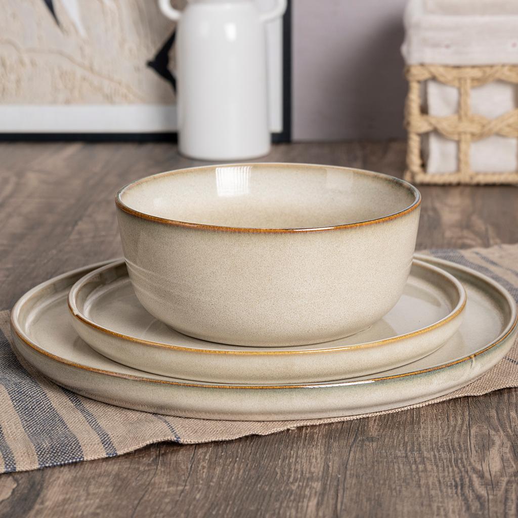 16-Piece Reactive Glaze Stoneware Dinnerware Set – Modern Rustic Style