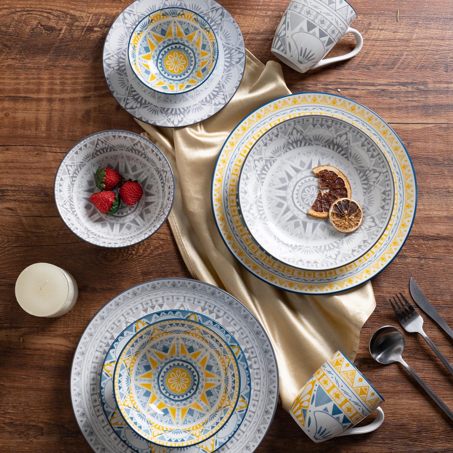 Bohemian Ceramic Dinnerware Set – 16-Piece Collection