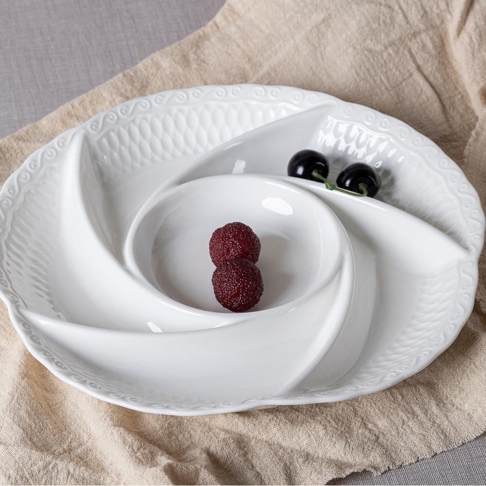 24-Piece White Embossed China Dinnerware Set – Classic Elegance in Every Meal
