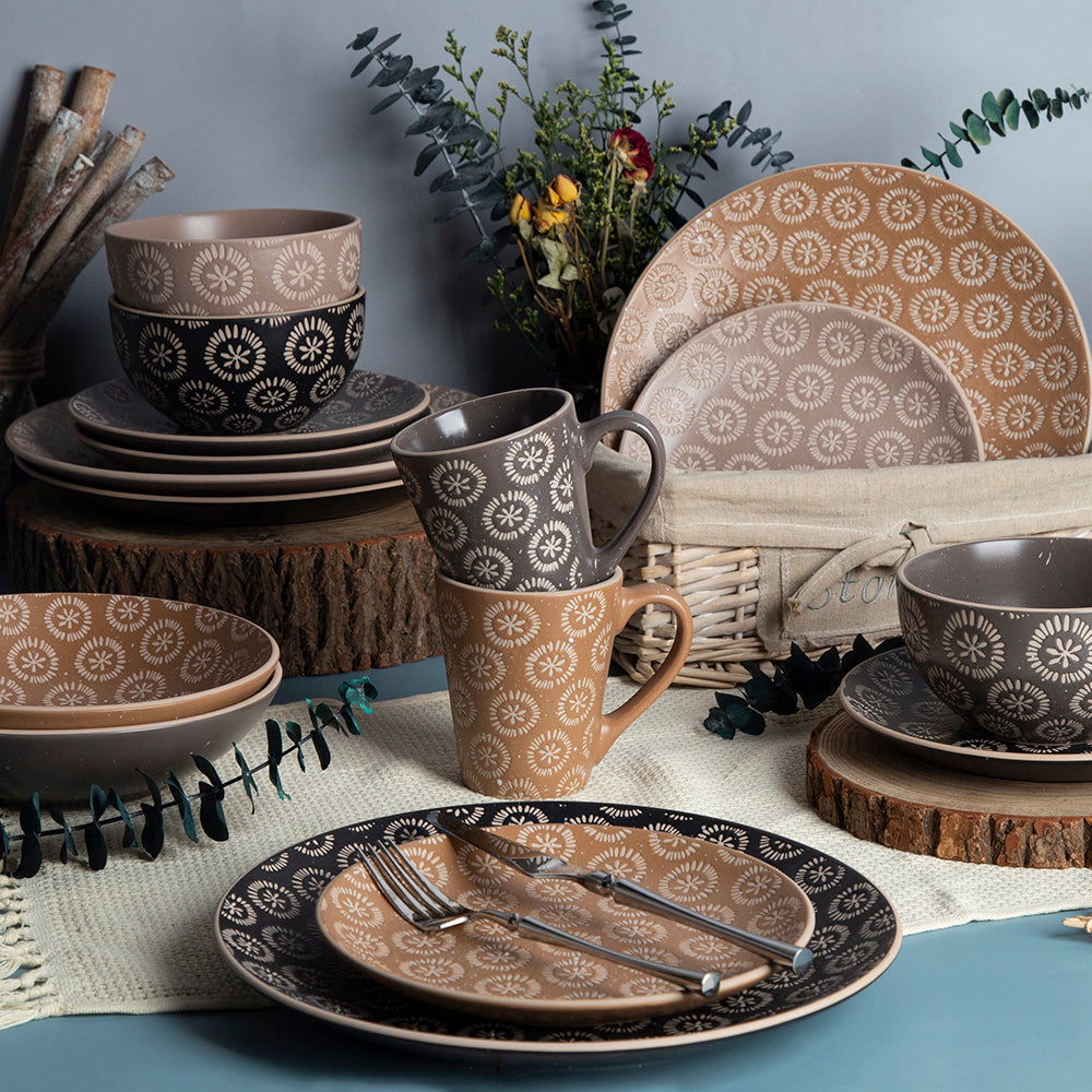 Floral Pattern Vintage Matte Ceramic Stoneware Tableware Set | NO.: 1D-002