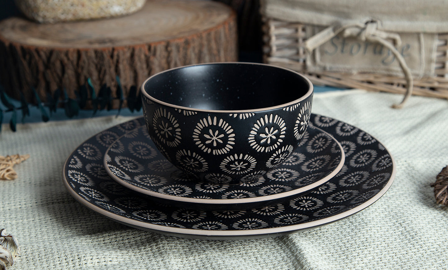 Floral Pattern Vintage Matte Ceramic Stoneware Tableware Set | NO.: 1D-002