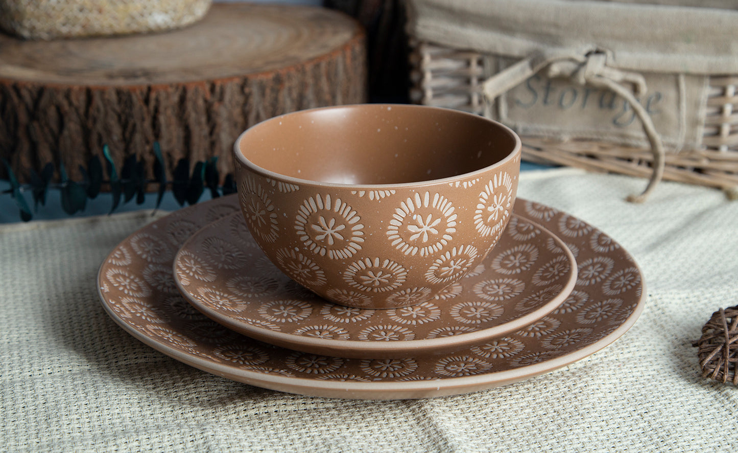 Floral Pattern Vintage Matte Ceramic Stoneware Tableware Set | NO.: 1D-002