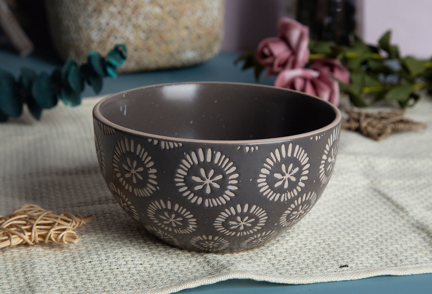 Floral Pattern Vintage Matte Ceramic Stoneware Tableware Set | NO.: 1D-002