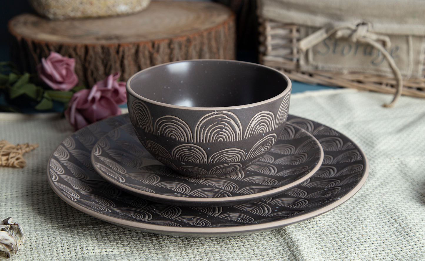 Abstract Pattern Vintage Matte Ceramic Stoneware Dinnerware Set | NO.: 1D-005