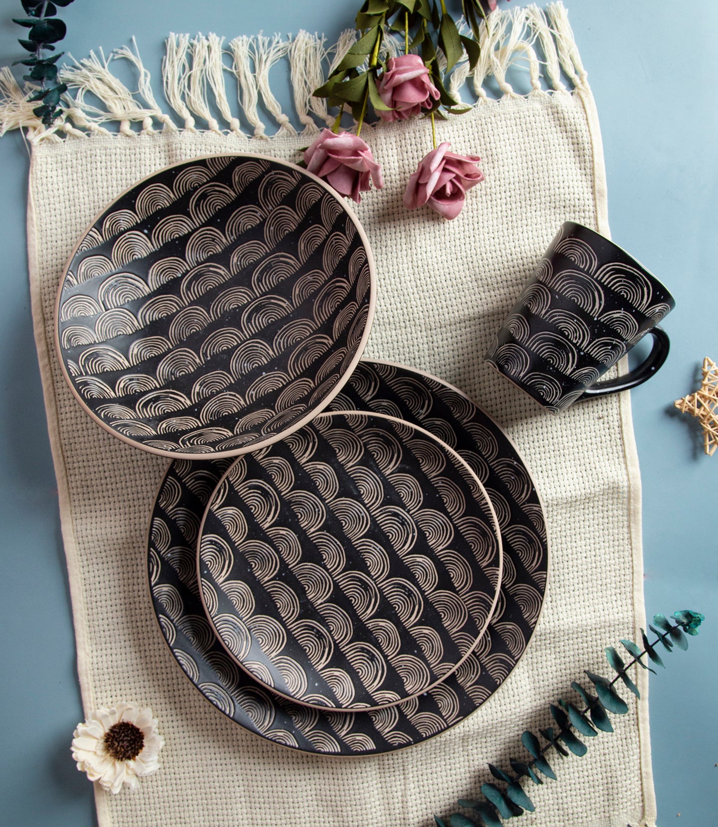 Abstract Pattern Vintage Matte Ceramic Stoneware Dinnerware Set | NO.: 1D-005