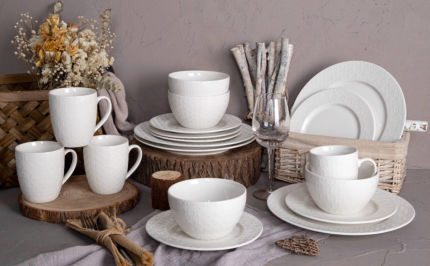 Plant and geometric embossed dinnerware sets | Item NO.: 33C-015