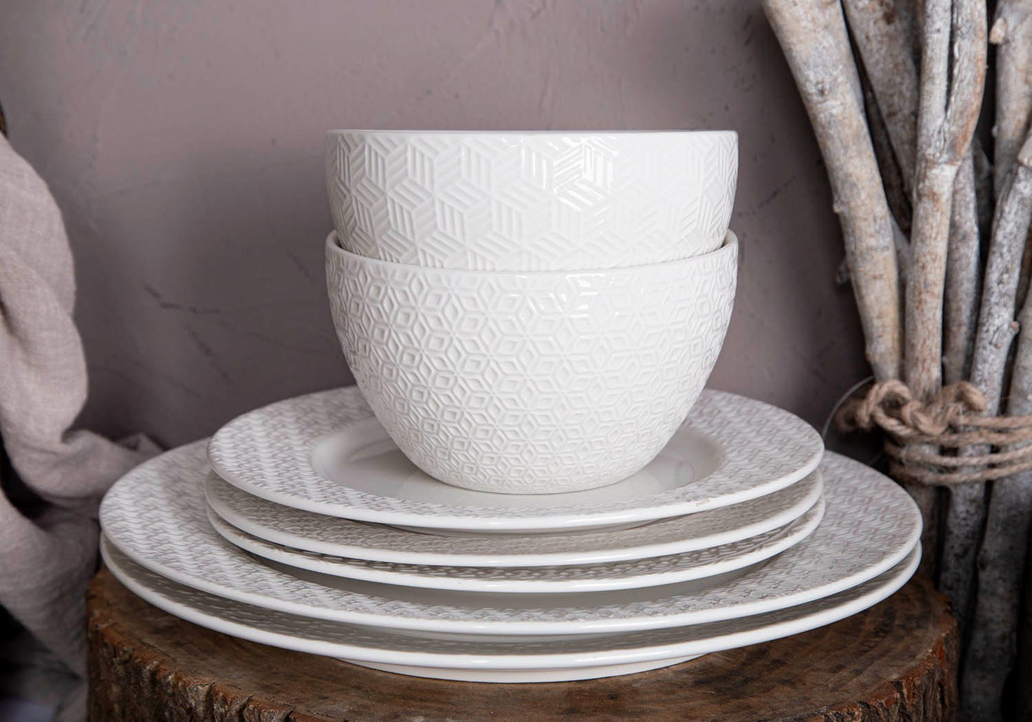 Plant and geometric embossed dinnerware sets | Item NO.: 33C-015