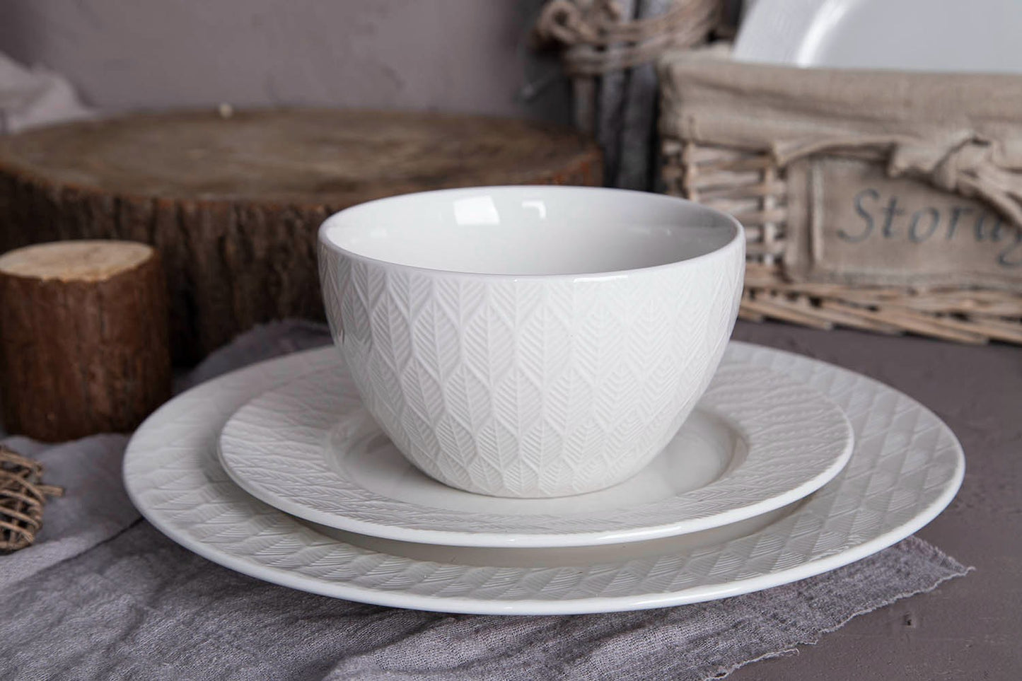 Plant and geometric embossed dinnerware sets | Item NO.: 33C-015