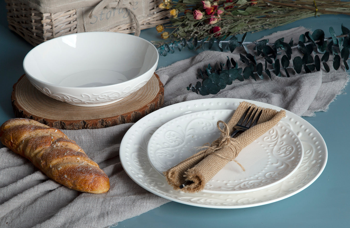 New bone china tableware around rattan edges | Item NO.: 490D-002