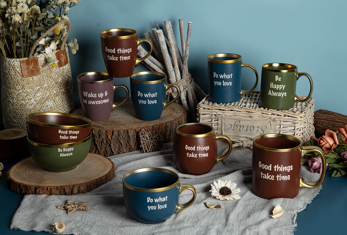 Gilt rim and handle mugs with speckles and silk screen wording | NO.: 86D-010