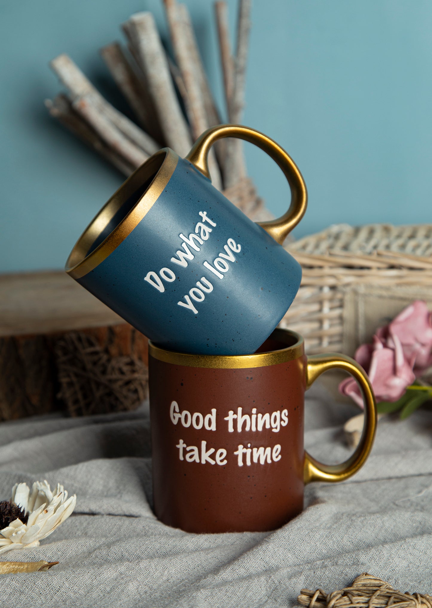 Gilt rim and handle mugs with speckles and silk screen wording | NO.: 86D-010