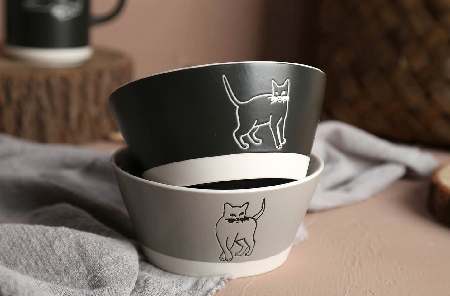 Sketched cat bowls, mugs and cups | Item NO.: 93C-031