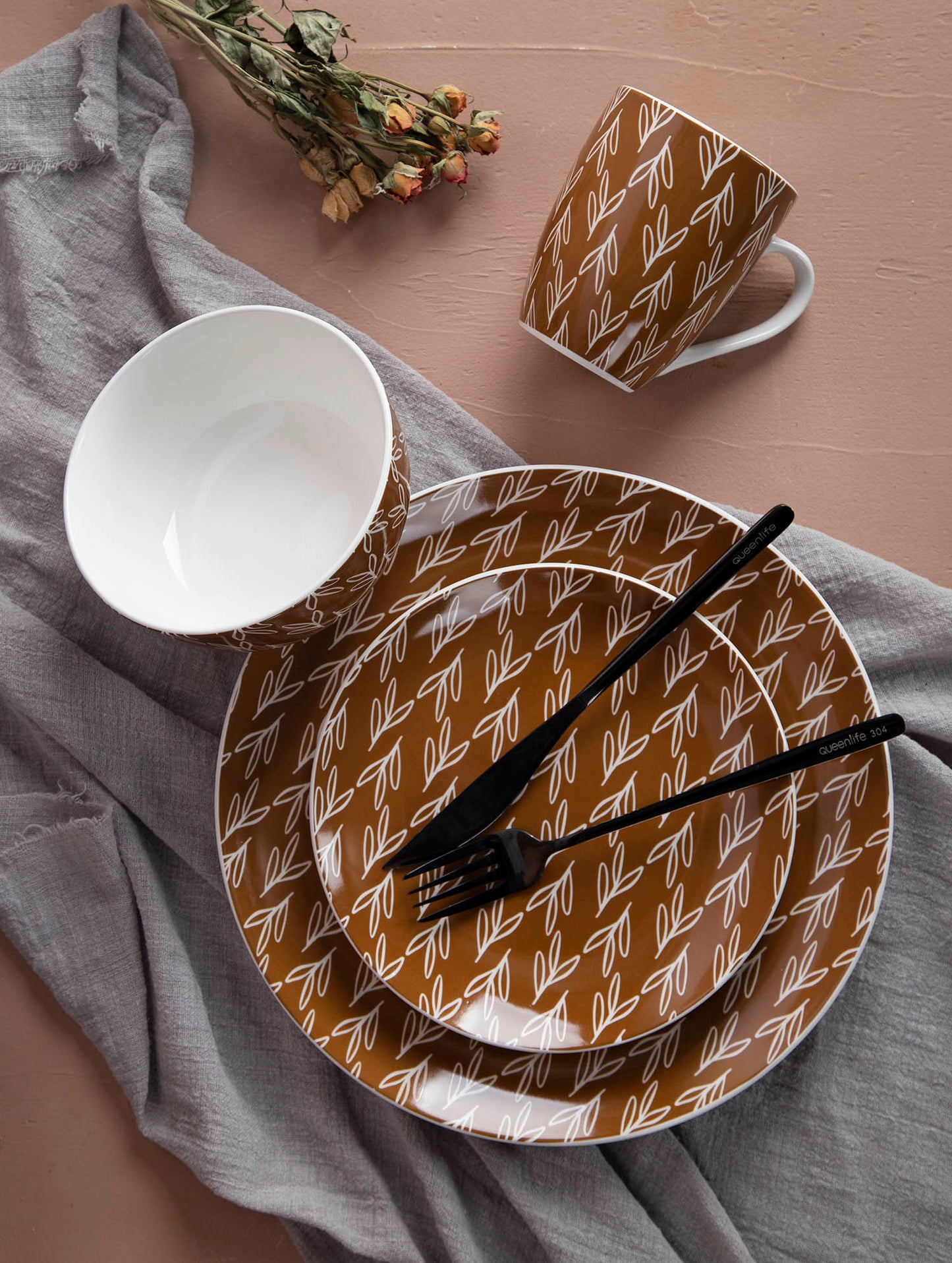 Four Seasons Abstract Plant Pattern Decal Plate Bowl Cup Porcelain Tableware | Item NO.: 96C-029