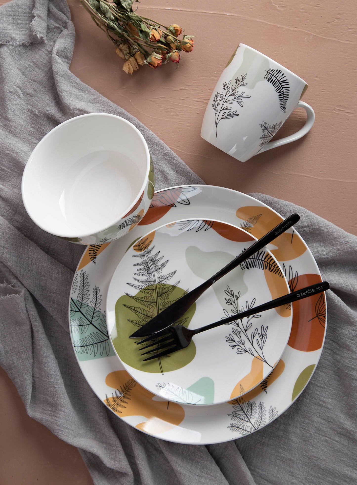 Four Seasons Abstract Plant Pattern Decal Plate Bowl Cup Porcelain Tableware | Item NO.: 96C-029