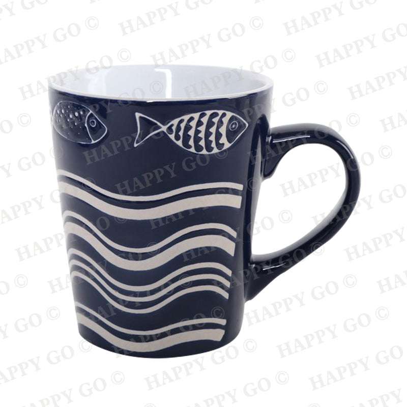 Blue Stoneware Mug with Fish | Item NO.: HG86-182