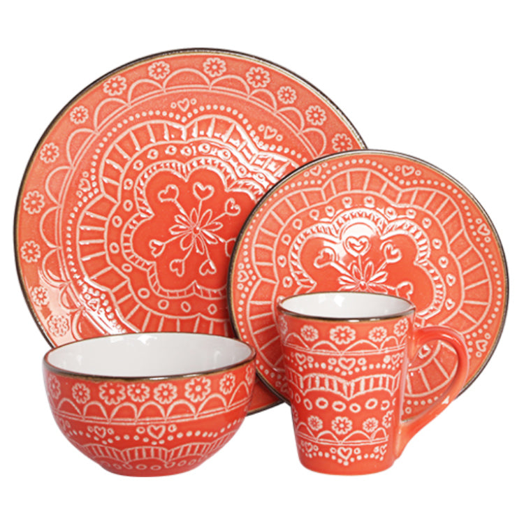 Hand Drawn Mandala Flower Stoneware Dinnerware Sets | Item NO.: 1A-001