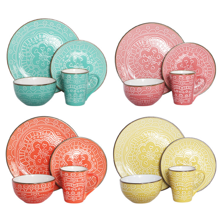 Hand Drawn Mandala Flower Stoneware Dinnerware Sets | Item NO.: 1A-001
