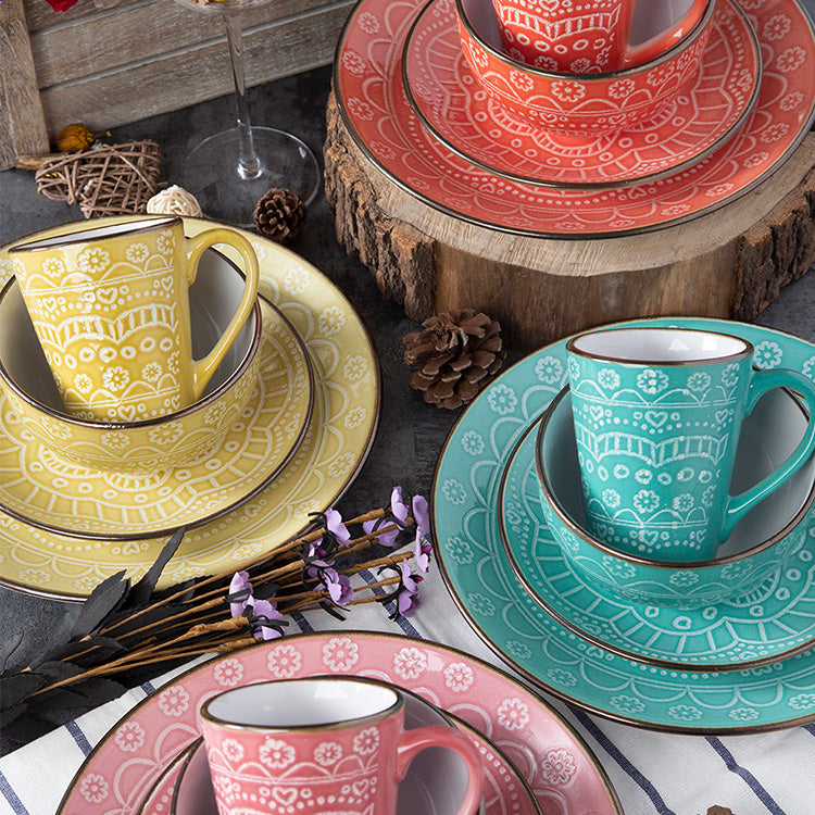 Hand Drawn Mandala Flower Stoneware Dinnerware Sets | Item NO.: 1A-001