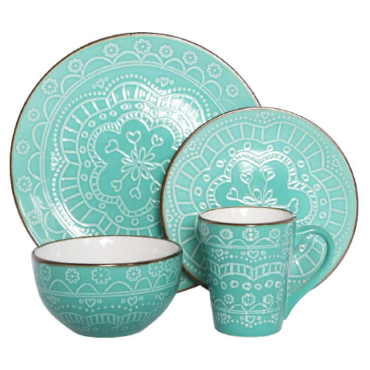 Hand Drawn Mandala Flower Stoneware Dinnerware Sets | Item NO.: 1A-001