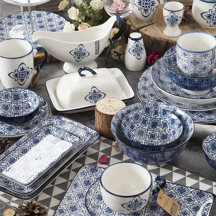 Blue Pad Printing Dinner Set with Rim | Item NO.: HG33-YH19-16