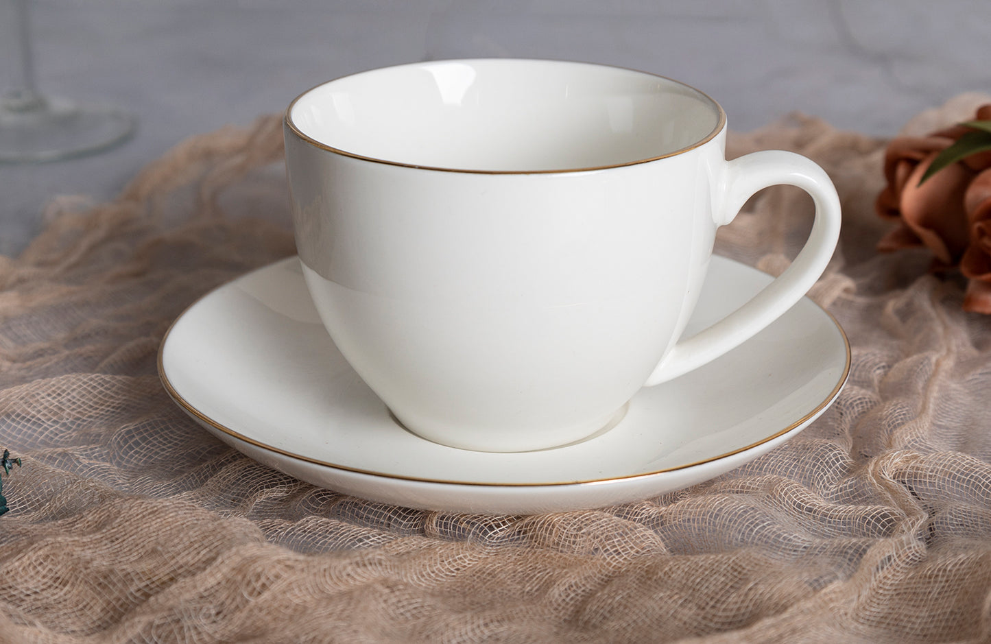 Elegant Gold-Rimmed Dinnerware Set - Plates, Bowls, Mugs, and Teacups