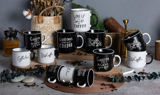 Black and White Coffee Mug Set - Inspirational Ceramic Cups for Coffee Lovers | Perfect Gift Idea