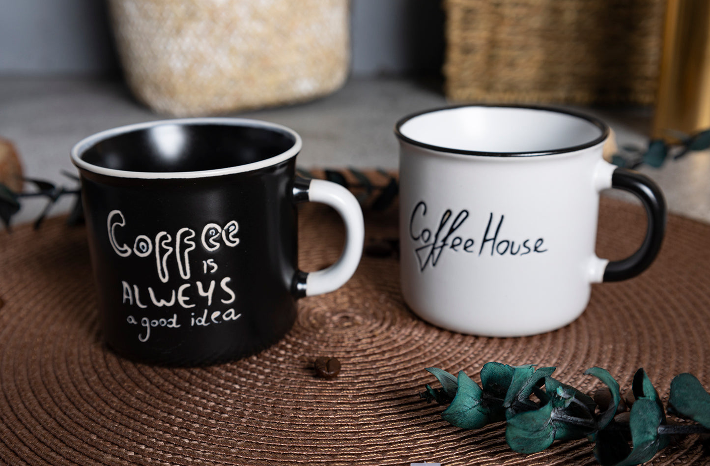 Black and White Coffee Mug Set - Inspirational Ceramic Cups for Coffee Lovers | Perfect Gift Idea