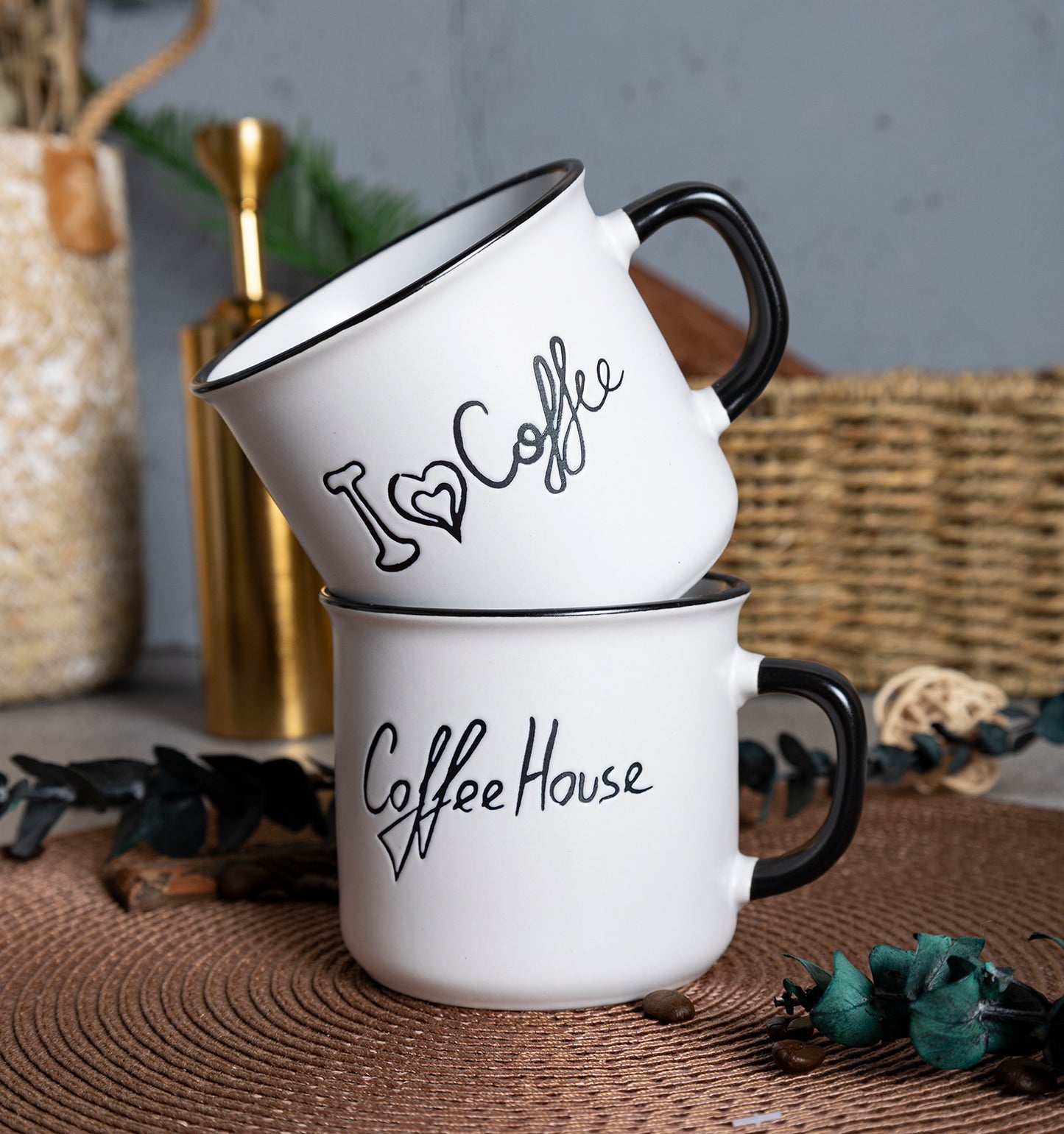 Black and White Coffee Mug Set - Inspirational Ceramic Cups for Coffee Lovers | Perfect Gift Idea