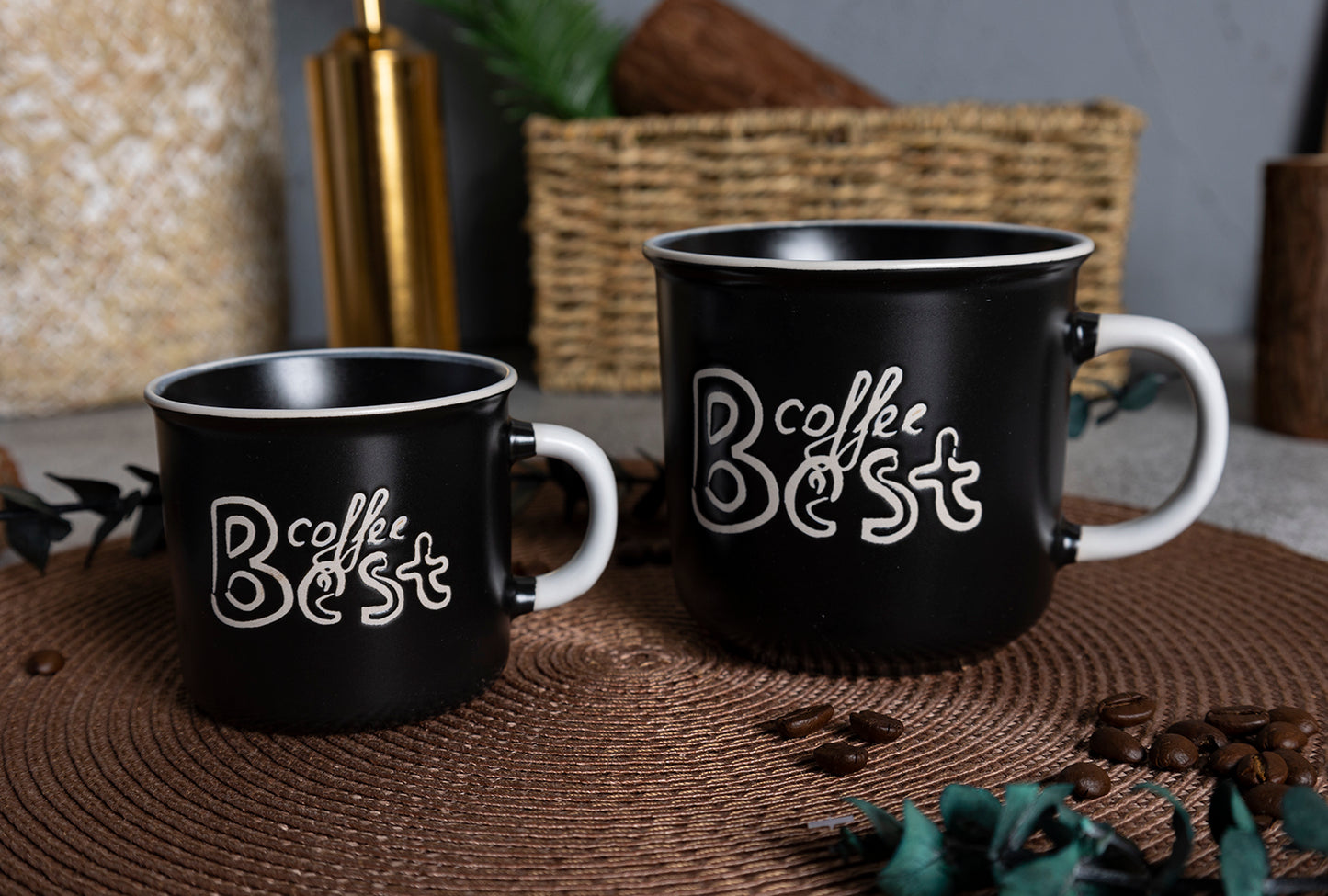 Black and White Coffee Mug Set - Inspirational Ceramic Cups for Coffee Lovers | Perfect Gift Idea