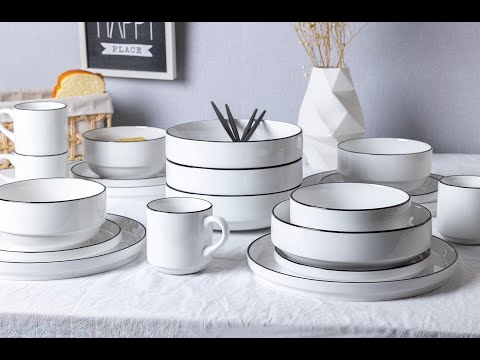 Contemporary Stackable Gourmet Fine dining tableware White with Black Rim