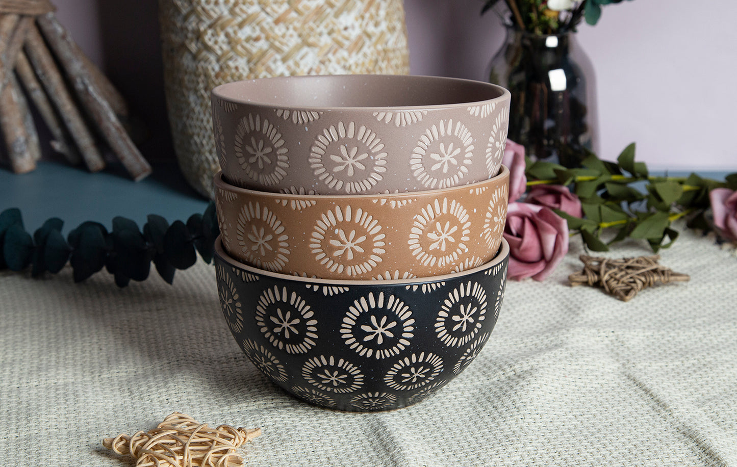 Floral Pattern Vintage Matte Ceramic Stoneware Tableware Set | NO.: 1D-002