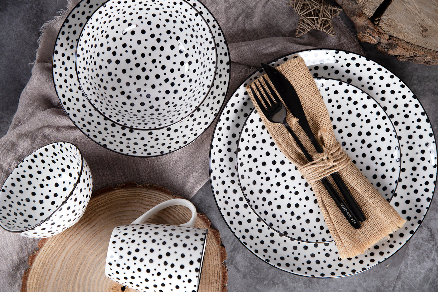 Black watercolor geometric pattern dinnerware set | Item NO.: 96C-001