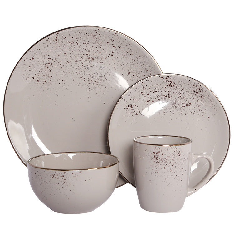 Round stoneware dinner set with black dots | Item NO.: 1A-003
