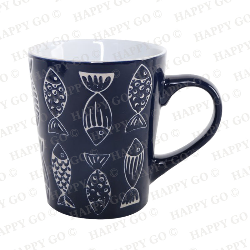 Blue Stoneware Mug with Fish | Item NO.: HG86-182